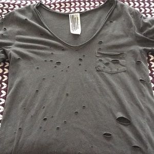 Distressed gray t-shirt.